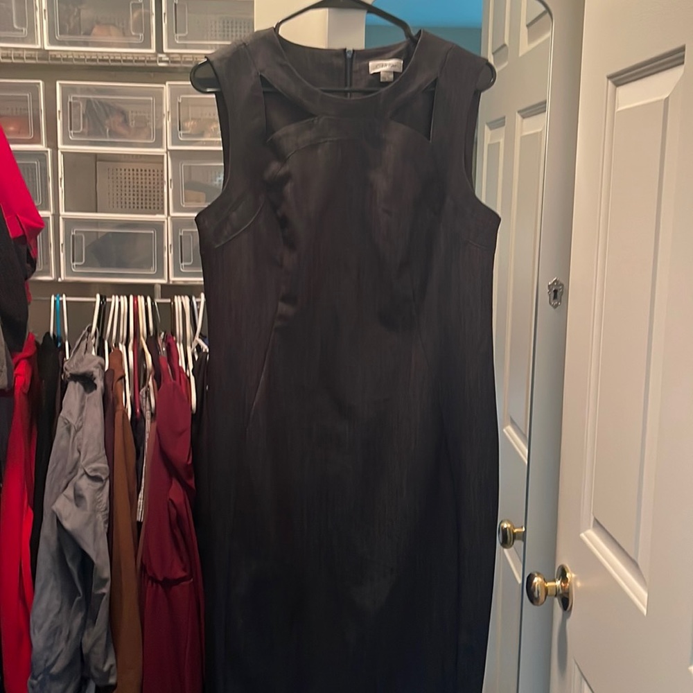 Calvin Klein Size 12, Black Denim Like Stretch Dress